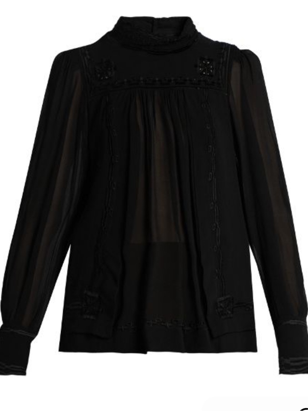 Isabel Marant Black Embroidered Silk Mock-neck Top